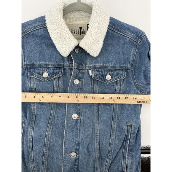 VTG Levi's Silver Tab Trucker Jean‎ Jacket Youth 10-12 yrs Denim Sherpa Collar - Picture 10 of 16